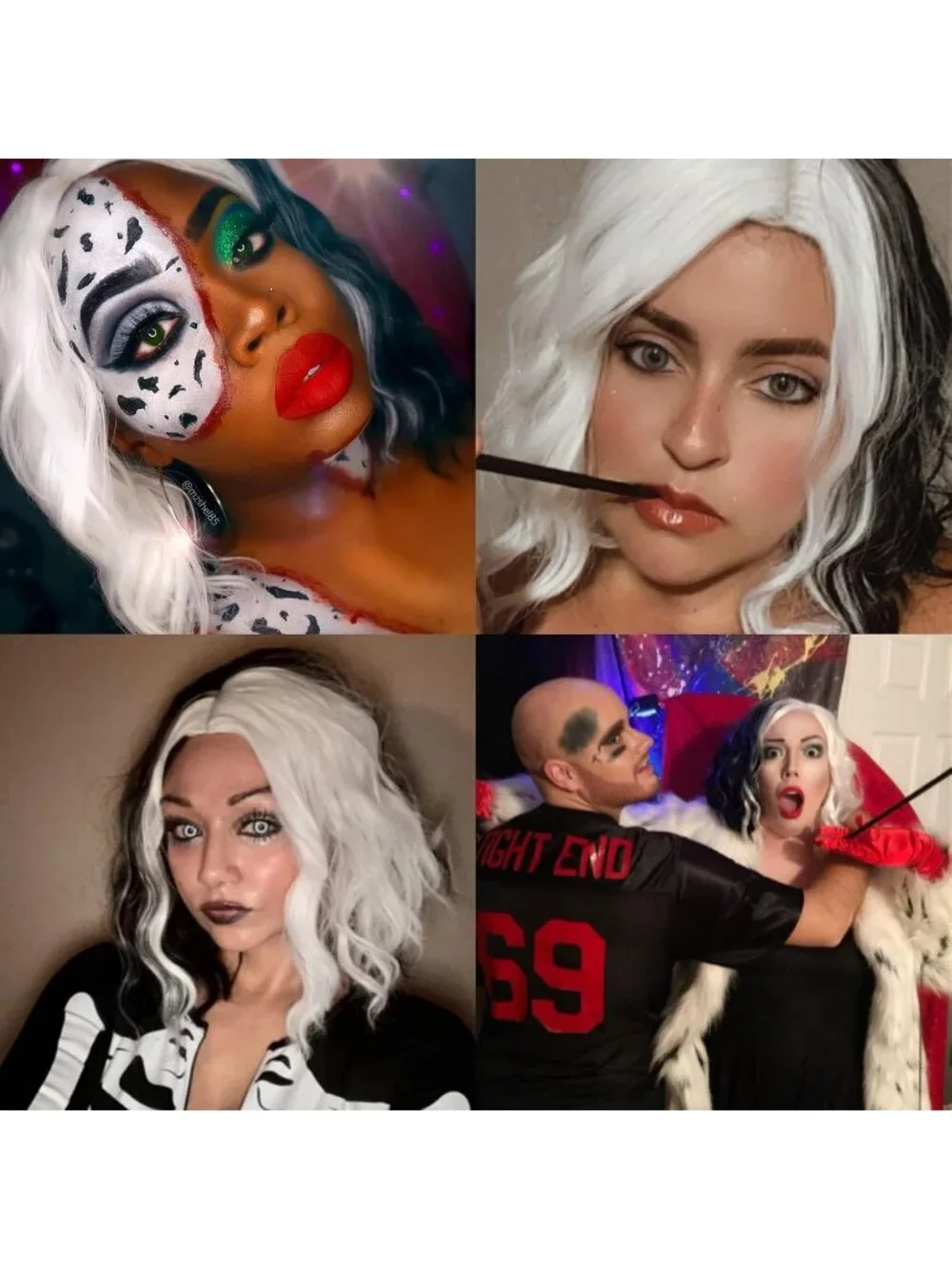 Women's Black White Wavy Curly Bob Wig Heat Resistant Cosplay Halloween Party
